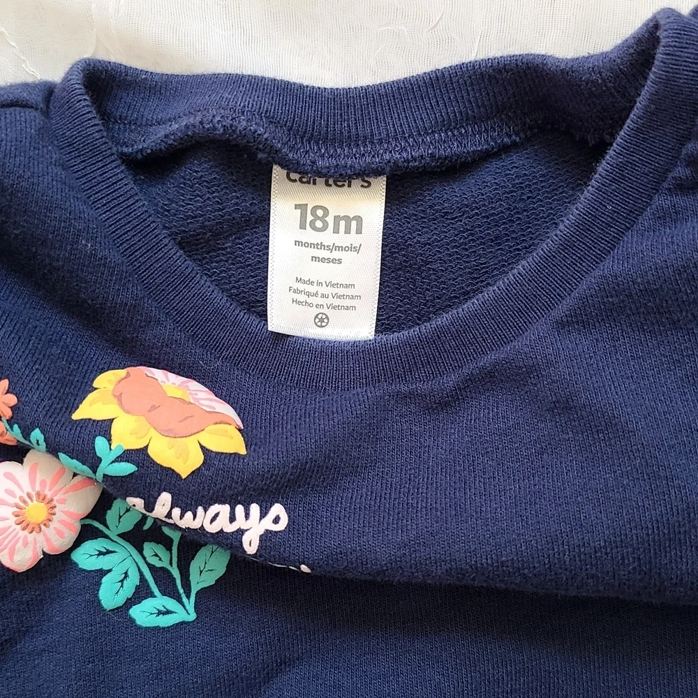 Carter's Blue Sweatshirt with Floral Details and Ruffle Shoulders For 18M Girl